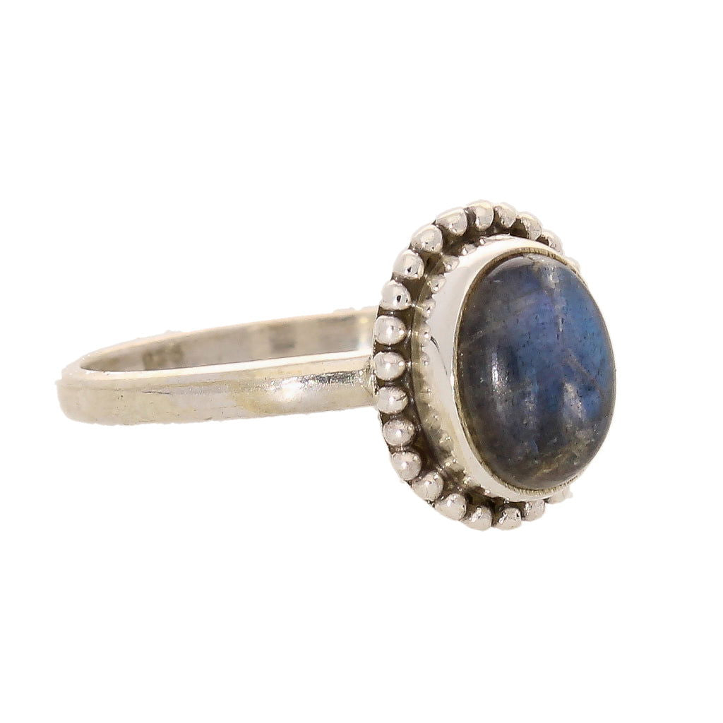 Buy your Enchanting Ballad: Oval Labradorite and Silver Ball Detail Ring online now or in store at Forever Gems in Franschhoek, South Africa