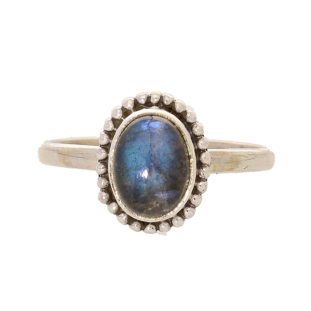 Buy your Enchanting Ballad: Oval Labradorite and Silver Ball Detail Ring online now or in store at Forever Gems in Franschhoek, South Africa