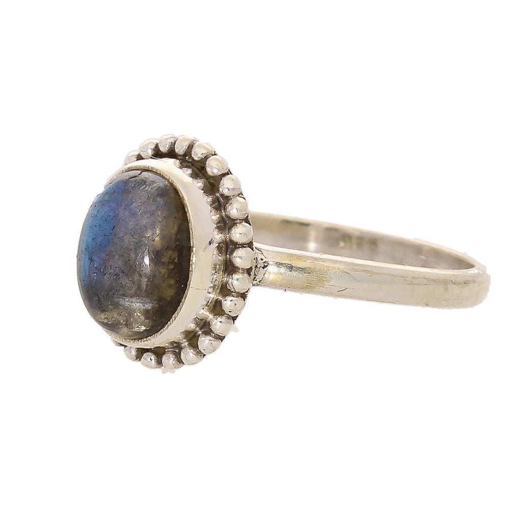 Buy your Enchanting Ballad: Oval Labradorite and Silver Ball Detail Ring online now or in store at Forever Gems in Franschhoek, South Africa