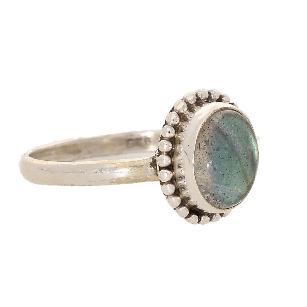 Buy your Enchanting Ballad: Oval Labradorite and Silver Ball Detail Ring online now or in store at Forever Gems in Franschhoek, South Africa