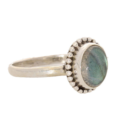 Buy your Enchanting Ballad: Oval Labradorite and Silver Ball Detail Ring online now or in store at Forever Gems in Franschhoek, South Africa