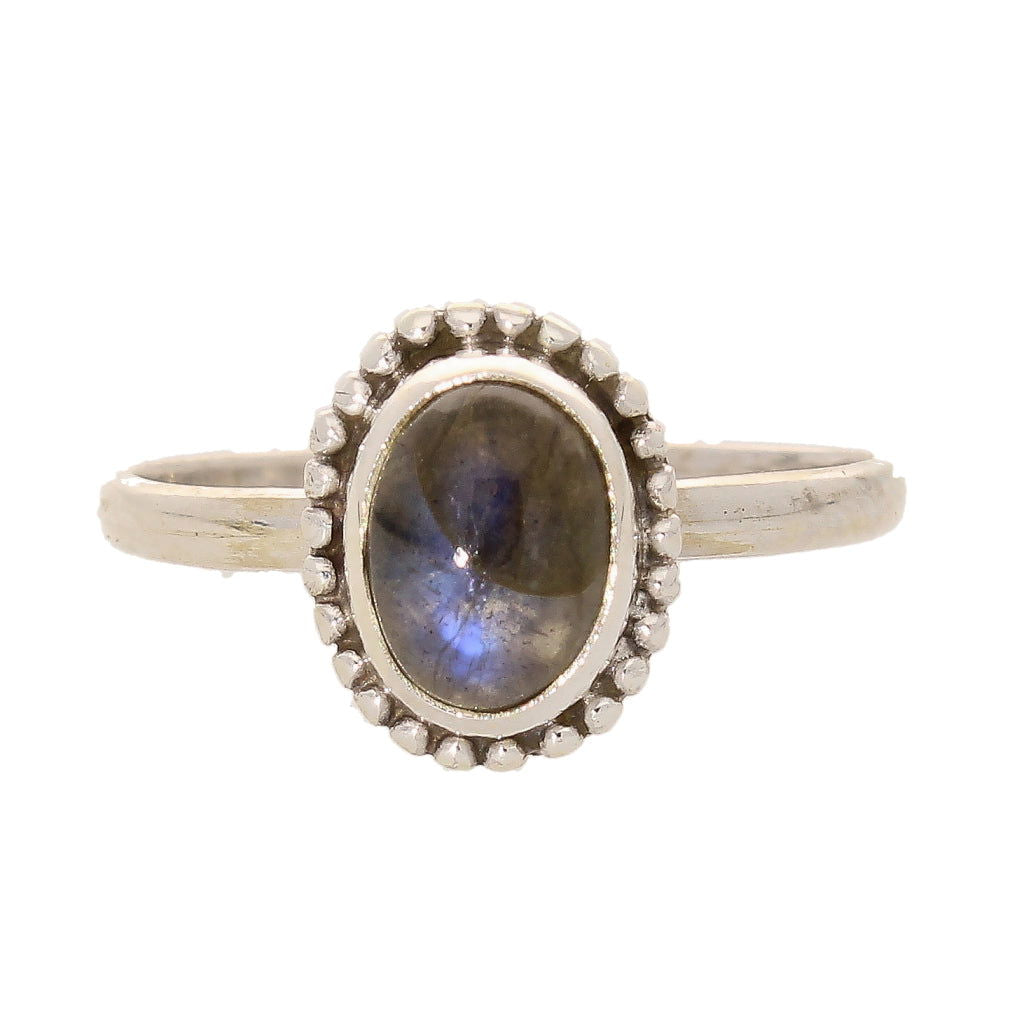 Buy your Enchanting Ballad: Oval Labradorite and Silver Ball Detail Ring online now or in store at Forever Gems in Franschhoek, South Africa