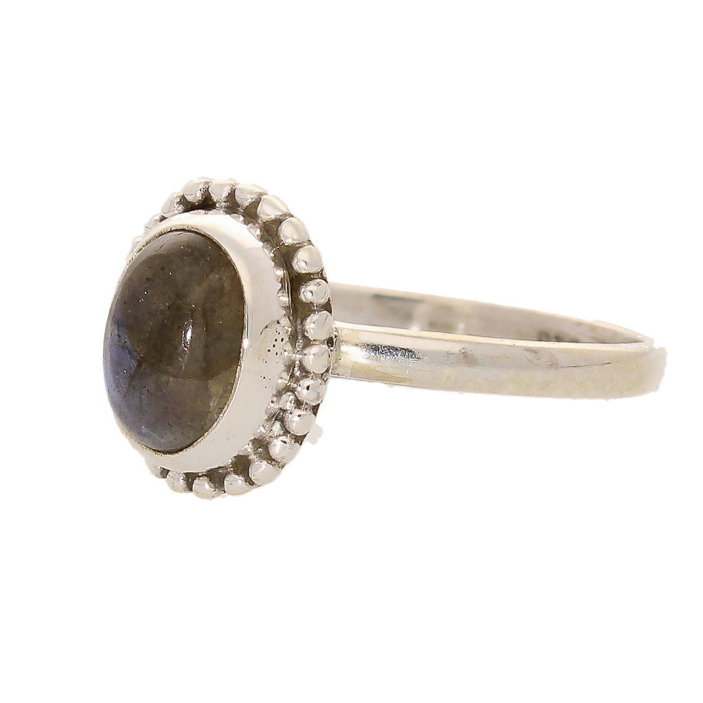 Buy your Enchanting Ballad: Oval Labradorite and Silver Ball Detail Ring online now or in store at Forever Gems in Franschhoek, South Africa