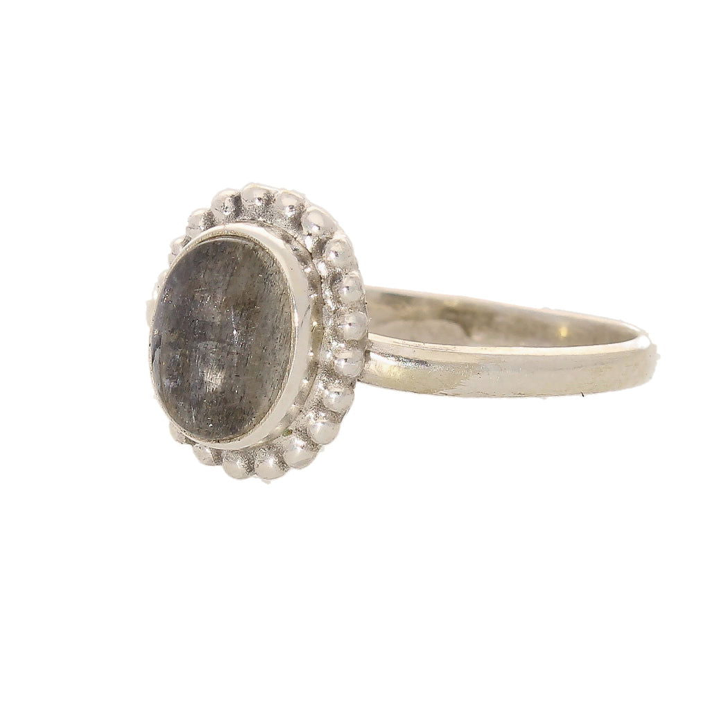 Buy your Enchanting Ballad: Oval Labradorite and Silver Ball Detail Ring online now or in store at Forever Gems in Franschhoek, South Africa