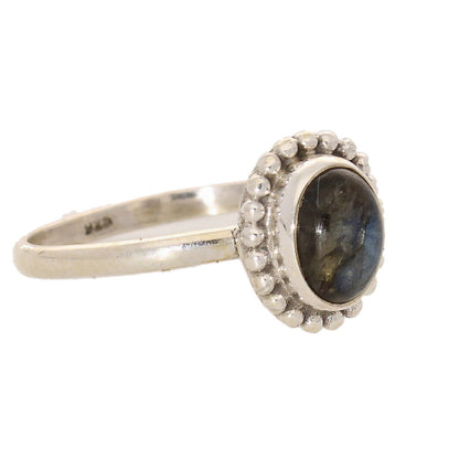 Buy your Enchanting Ballad: Oval Labradorite and Silver Ball Detail Ring online now or in store at Forever Gems in Franschhoek, South Africa