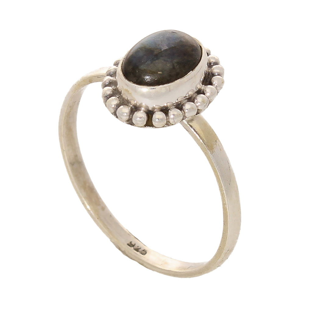 Buy your Enchanting Ballad: Oval Labradorite and Silver Ball Detail Ring online now or in store at Forever Gems in Franschhoek, South Africa