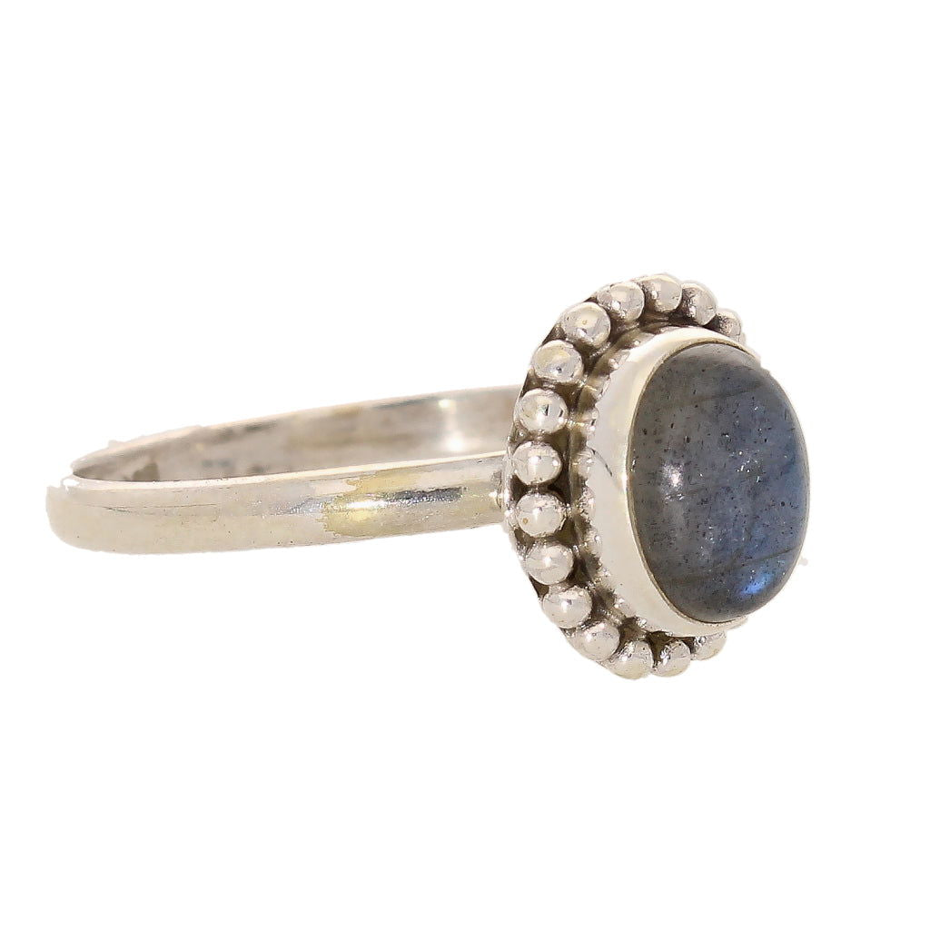 Buy your Enchanting Ballad: Oval Labradorite and Silver Ball Detail Ring online now or in store at Forever Gems in Franschhoek, South Africa