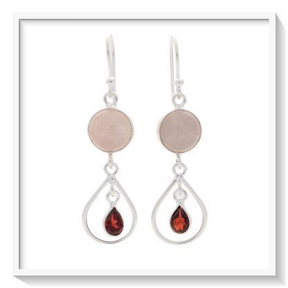 Buy your Gem Duets: Rose Quartz & Garnet Sterling Silver Earrings online now or in store at Forever Gems in Franschhoek, South Africa