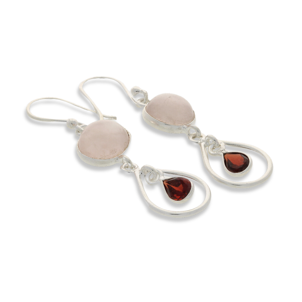 Buy your Gem Duets: Rose Quartz & Garnet Sterling Silver Earrings online now or in store at Forever Gems in Franschhoek, South Africa