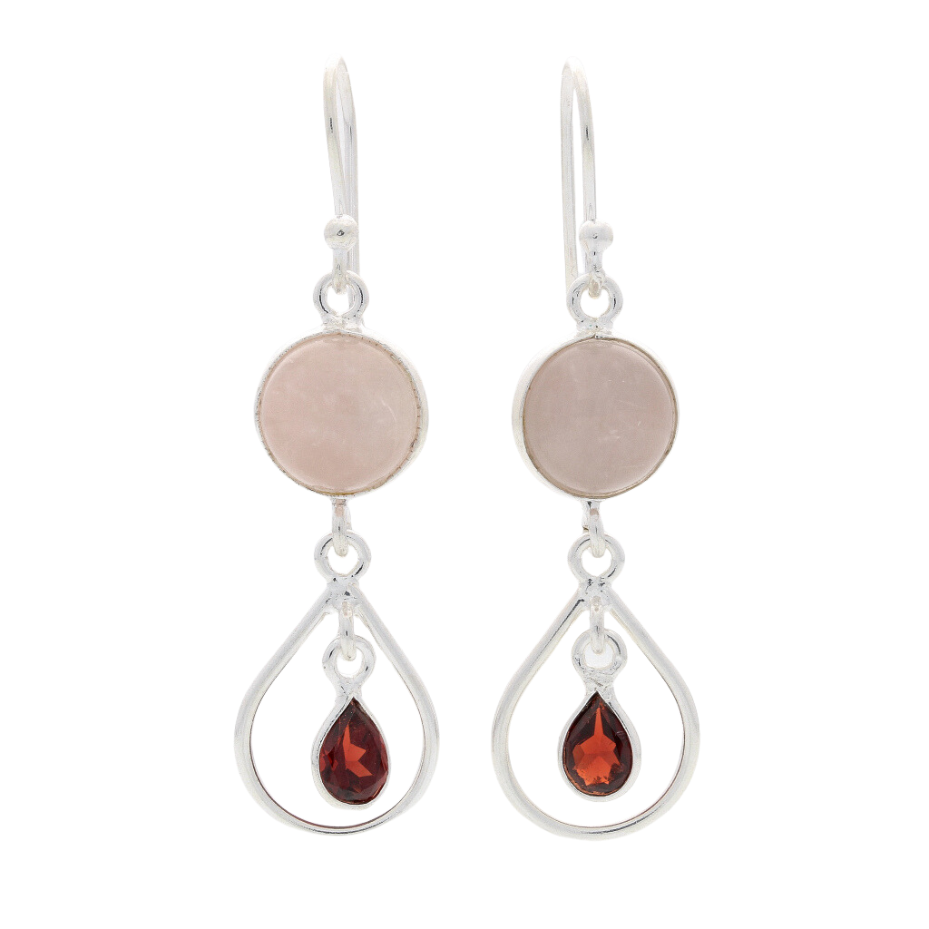 Buy your Gem Duets: Rose Quartz & Garnet Sterling Silver Earrings online now or in store at Forever Gems in Franschhoek, South Africa