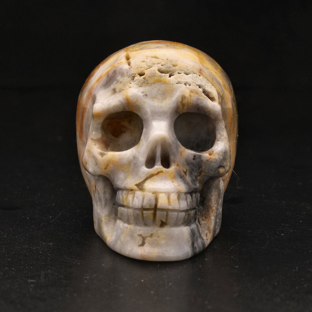 Buy your Joyful Sentinel Crazy Lace Agate Crystal Skull online now or in store at Forever Gems in Franschhoek, South Africa