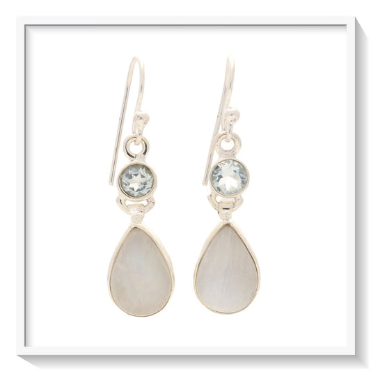 Buy your Twinkle and Shine: Rainbow Moonstone & Blue Topaz Earrings online now or in store at Forever Gems in Franschhoek, South Africa