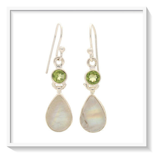 Buy your Twinkle and Shine: Rainbow Moonstone & PeridoyEarrings online now or in store at Forever Gems in Franschhoek, South Africa