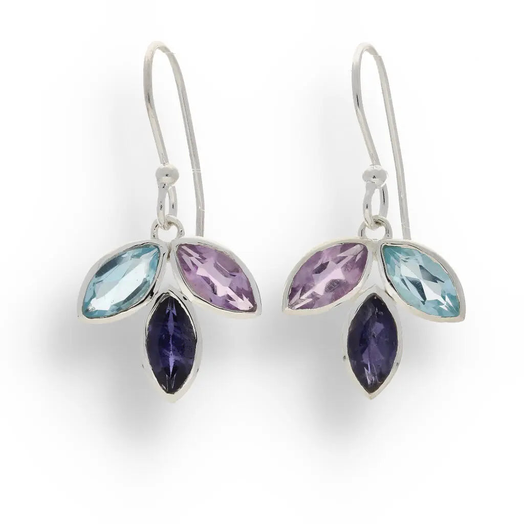 Shimmering Leaf: Amethyst, Blue Topaz & Iolite Earrings