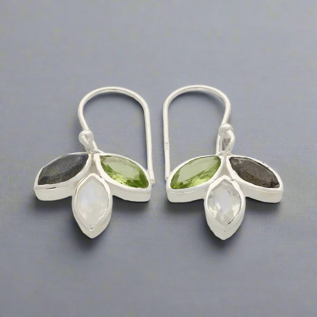 Buy your Shimmering Leaf: Moonstone Peridot & Labradorite Earrings online now or in store at Forever Gems in Franschhoek, South Africa