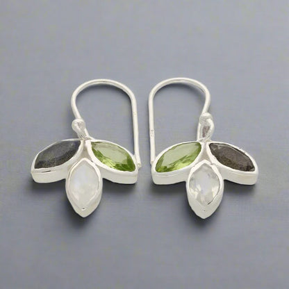 Buy your Shimmering Leaf: Moonstone Peridot & Labradorite Earrings online now or in store at Forever Gems in Franschhoek, South Africa