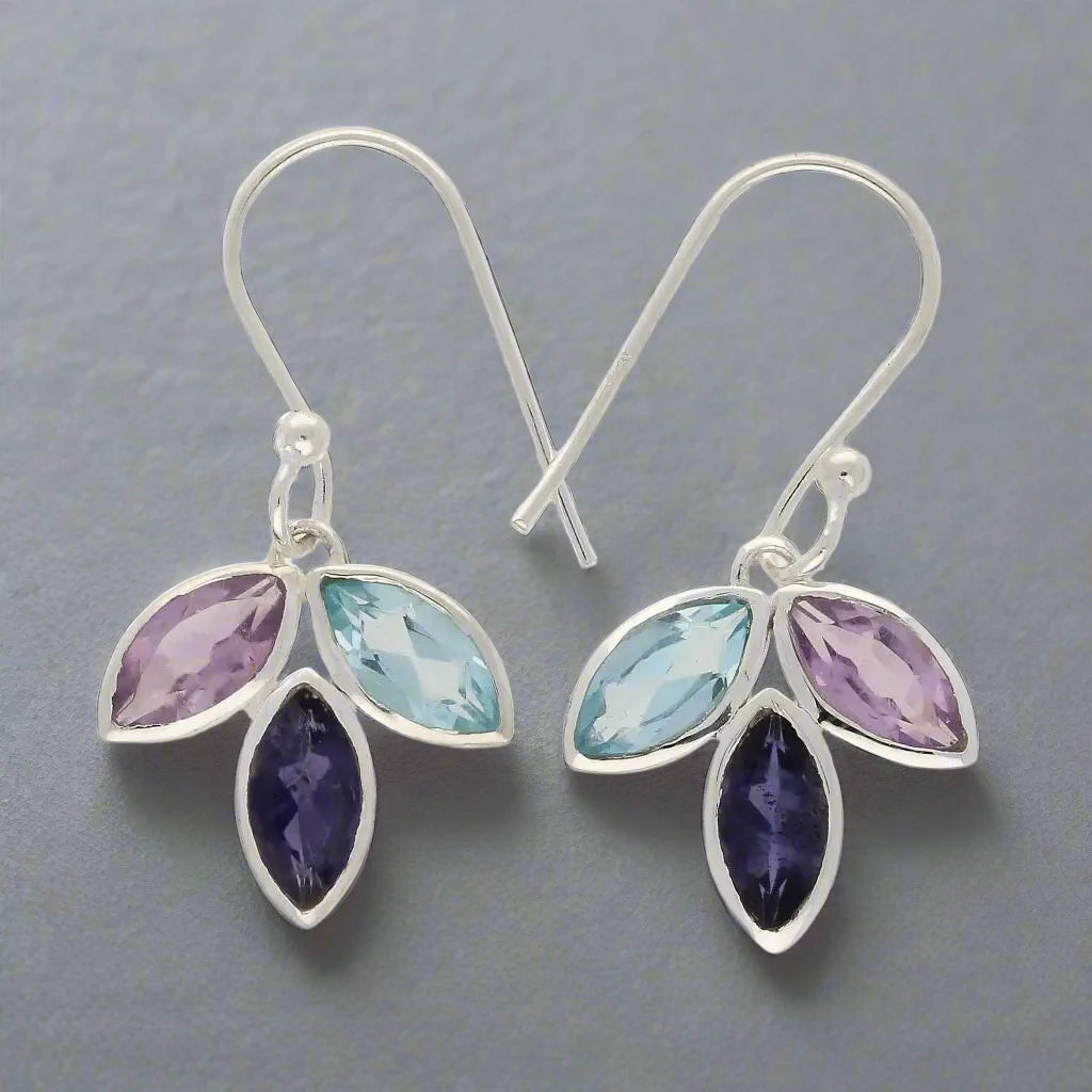 Buy your Shimmering Leaf: Amethyst, Blue Topaz & Iolite Earrings online now or in store at Forever Gems in Franschhoek, South Africa