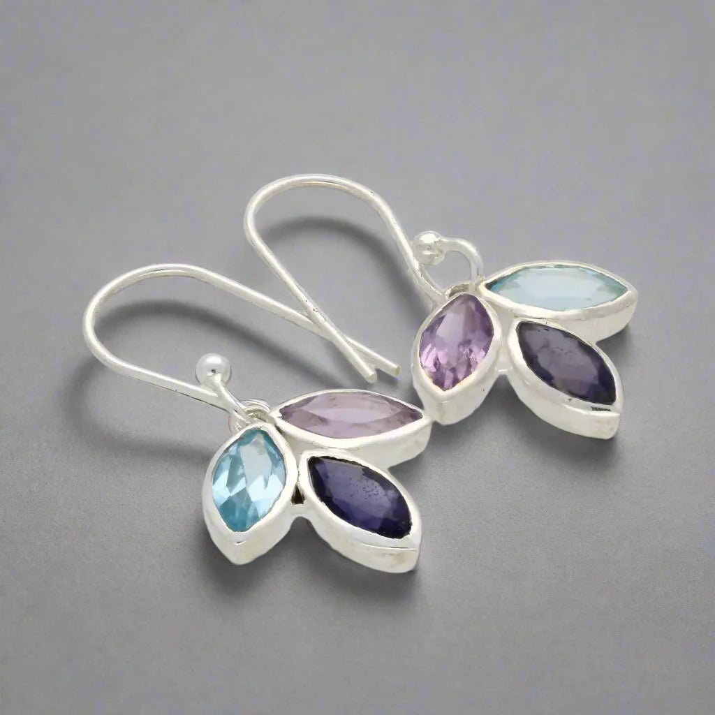 Buy your Shimmering Leaf: Amethyst, Blue Topaz & Iolite Earrings online now or in store at Forever Gems in Franschhoek, South Africa