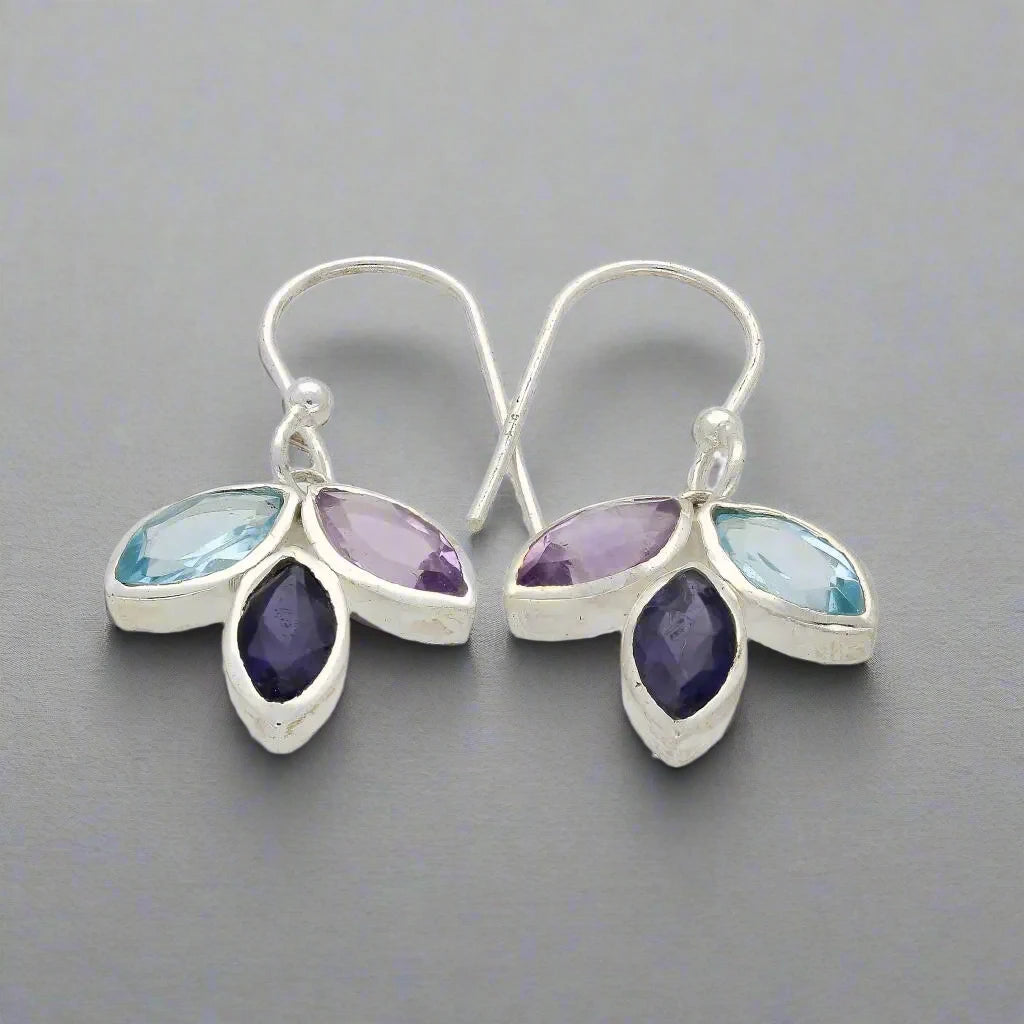 Buy your Shimmering Leaf: Amethyst, Blue Topaz & Iolite Earrings online now or in store at Forever Gems in Franschhoek, South Africa