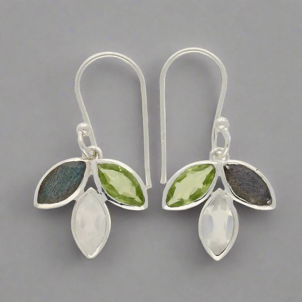 Buy your Shimmering Leaf: Moonstone Peridot & Labradorite Earrings online now or in store at Forever Gems in Franschhoek, South Africa