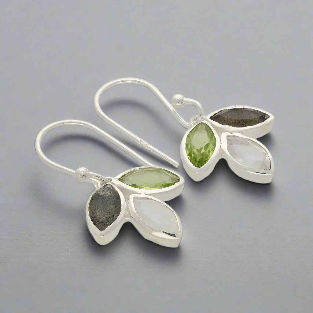 Buy your Shimmering Leaf: Moonstone Peridot & Labradorite Earrings online now or in store at Forever Gems in Franschhoek, South Africa