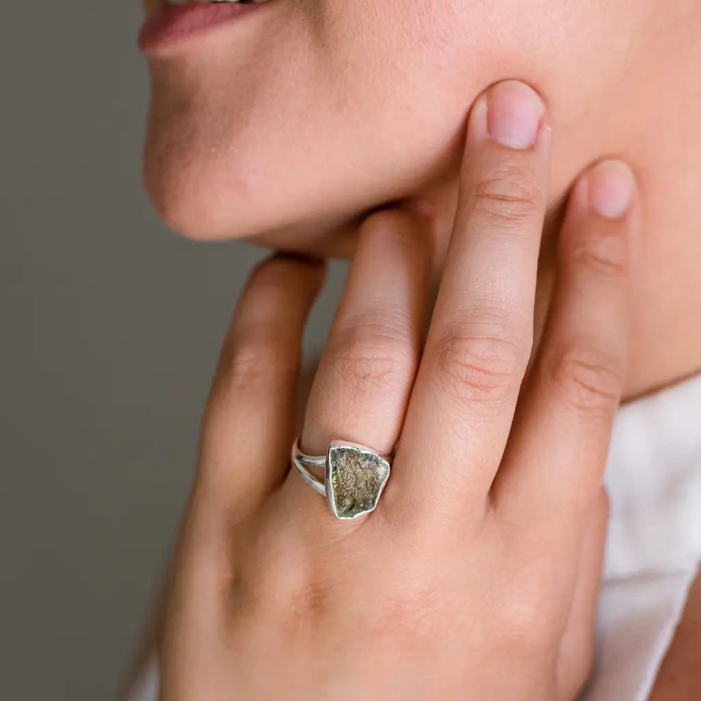 Buy your Celestial Splendor: Moldavite and Sterling Silver Ring online now or in store at Forever Gems in Franschhoek, South Africa