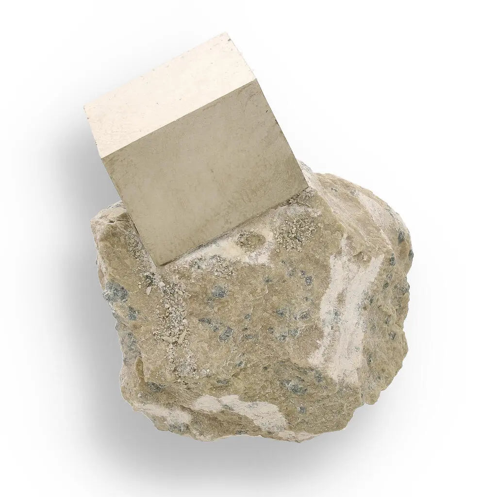 Natural Pyrite Cube – Sculptural Mineral Marvel with a Flat Base Display