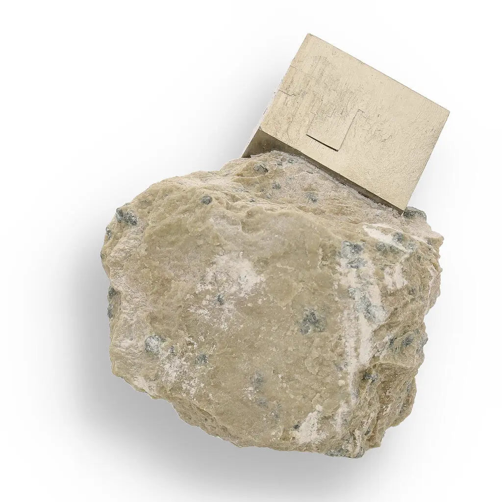 Natural Pyrite Cube – Sculptural Mineral Marvel with a Flat Base Display