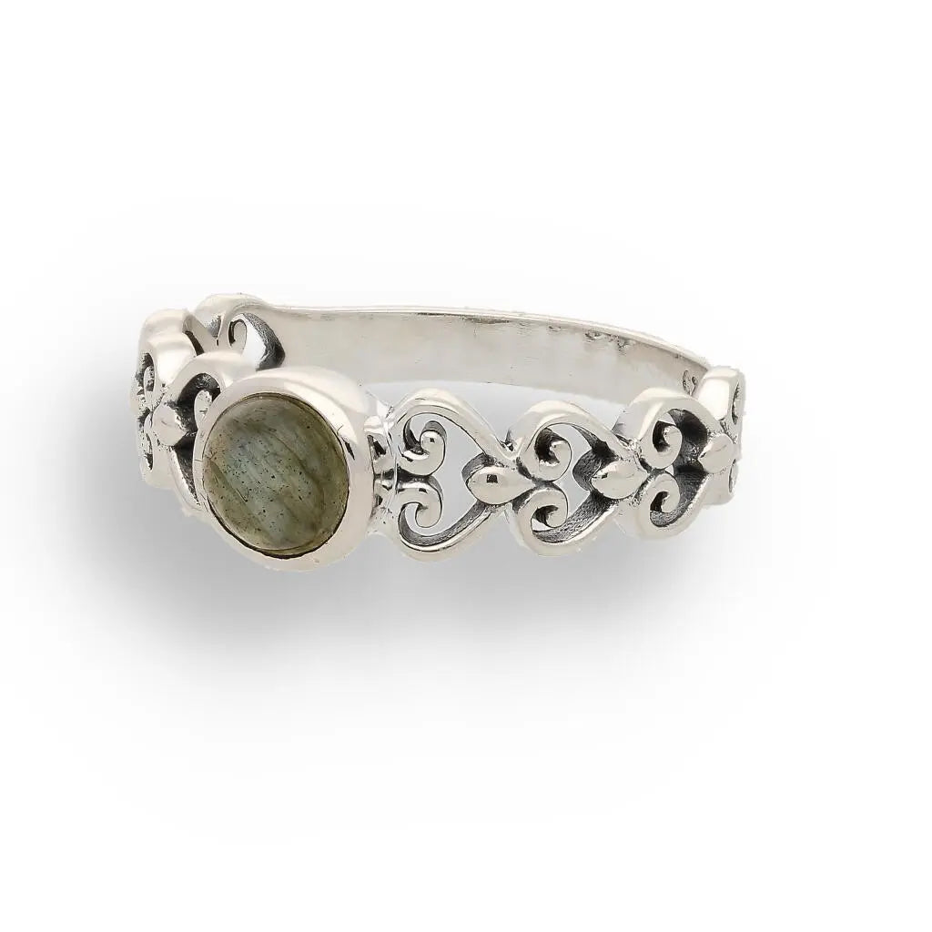 Shimmering Heart: Labradorite Sterling Silver Ring