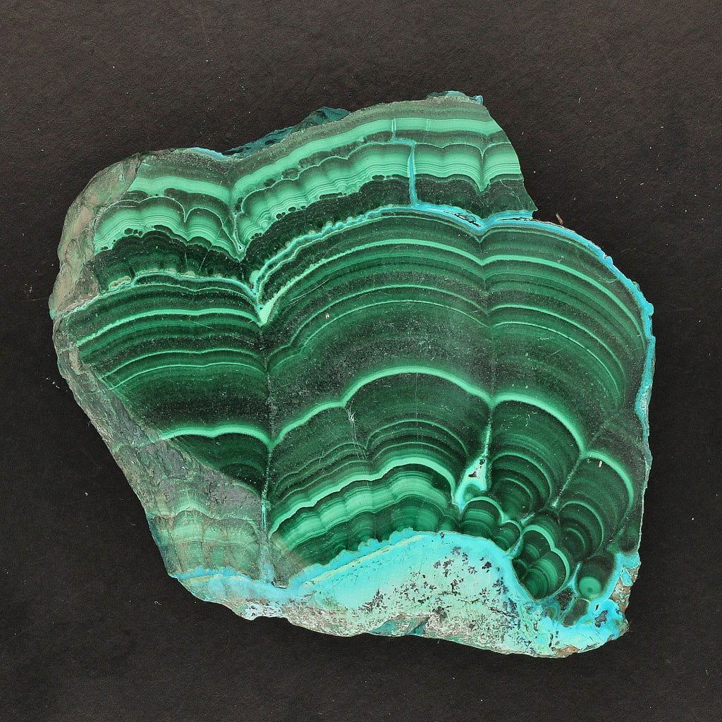 Buy your Banded Malachite Slice With Chrysocolla (Malacholla) online now or in store at Forever Gems in Franschhoek, South Africa