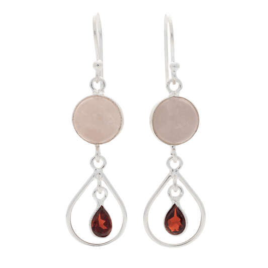 Buy your Gem Duets: Rose Quartz & Garnet Sterling Silver Earrings online now or in store at Forever Gems in Franschhoek, South Africa