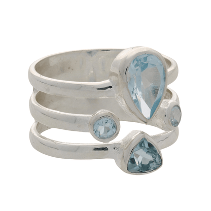 Buy your Triple Band Sterling Silver Ring with Cascading Blue Topaz Quartet online now or in store at Forever Gems in Franschhoek, South Africa