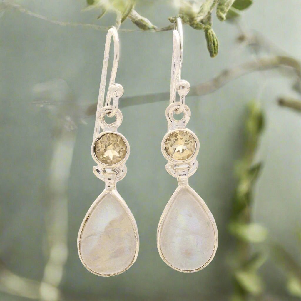 Buy your Twinkle and Shine: Rainbow Moonstone & Citrine Earrings online now or in store at Forever Gems in Franschhoek, South Africa